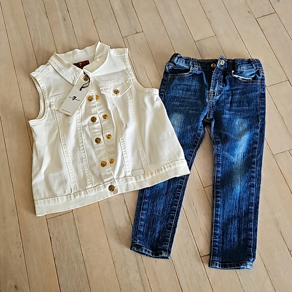2-pc. White Denim Vest (NWT) & Jeans